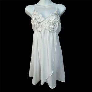 Flora Ivory Lace Trim‎ Sheer Babydoll Chemise Lingerie Gown Set Babydoll Fairy L